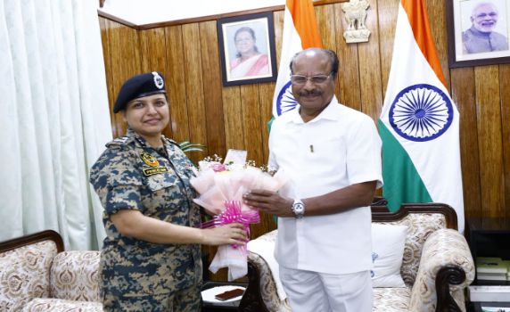 Princee Rani, IG, BSF Tripura calls on  Governor Indrasena Reddy Nallu at Lok Bhavan.